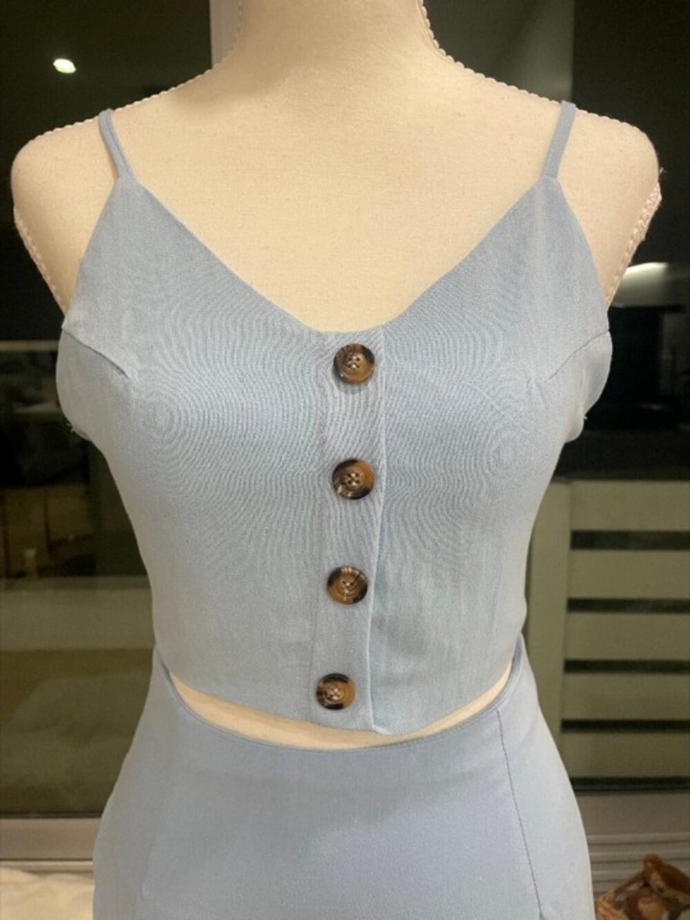 Love & Other Things Blue Two-Piece Set – Button Front Crop Top & Skirt | Size S - Picture 4 of 9